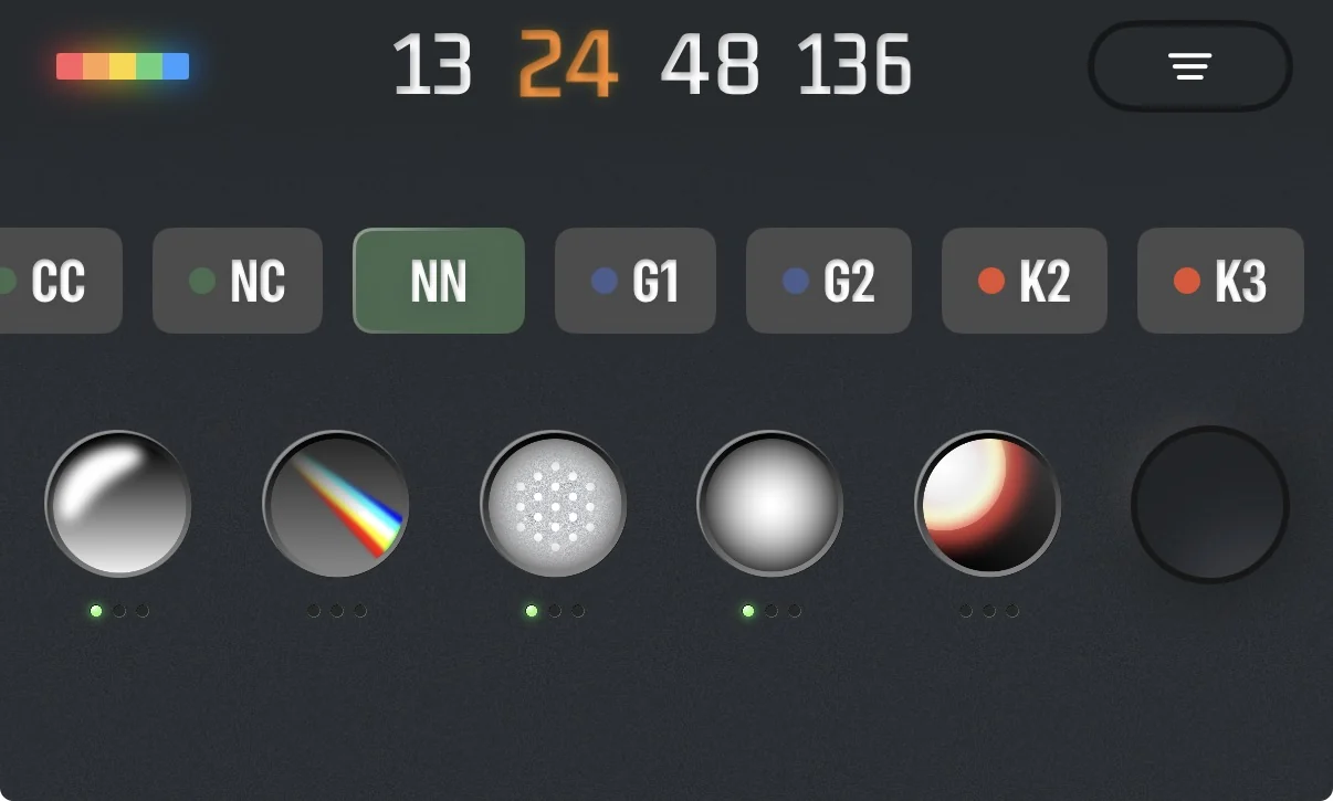 Controles de preajustes de color y filtros de No Fusion